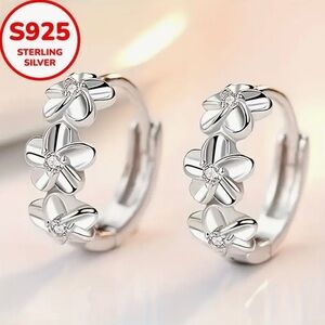 #519 - 925 Sterling Silver Micro Huggie Hoop Flower Earrings
